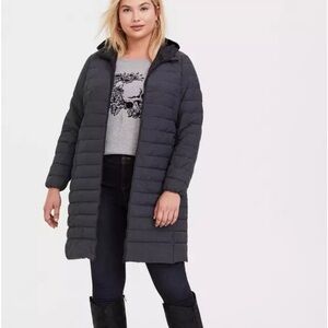 Torrid Long Hooded Longline Puffer Jacket Plus Size 3 3X Winter Gray Outdoor